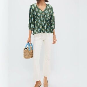 Tuckernuck Olive & Aqua Blouse